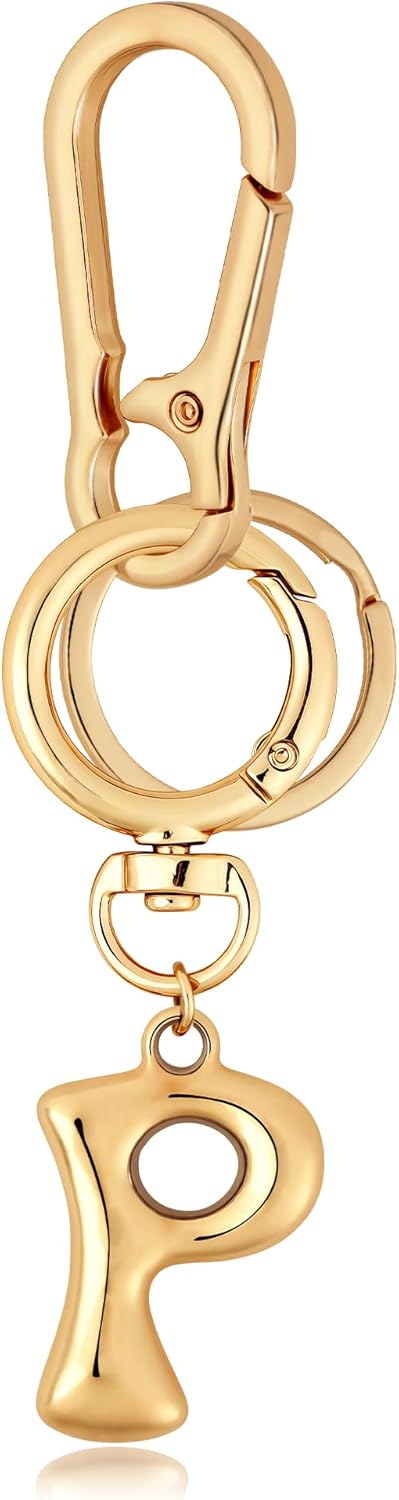 Gold Bubble Heart Initial Bag Charms for Handbags – Cute Initial Letter Keychain for Women, Purse Charms, Gold Gift