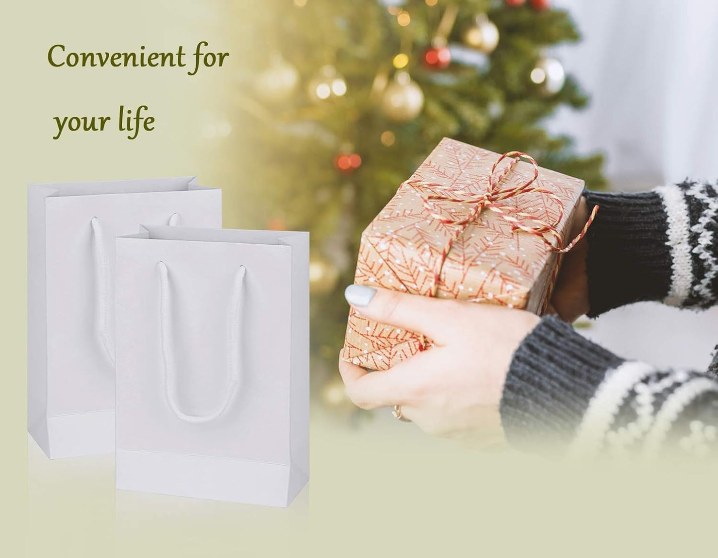 driew Kraft Paper Bags, Small White Gift Bags 5x2x7.5 inches with Cotton Handle Pack of 100 (White)
