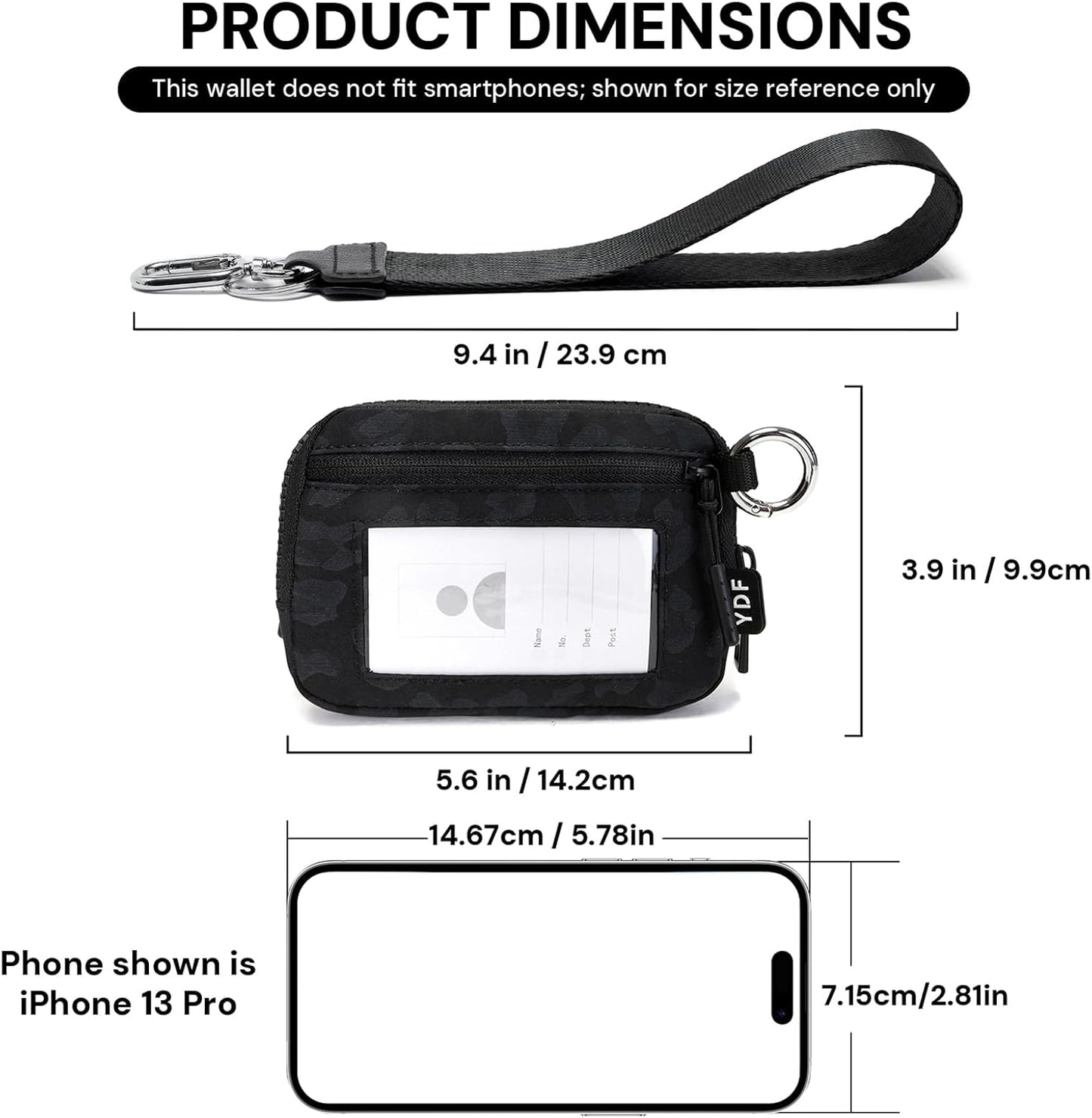 Keychain Wallet for Women Mini Zip Card Holder with ID Window Coin Purse Detachable Wristlet Small Wallets Black Leopard
