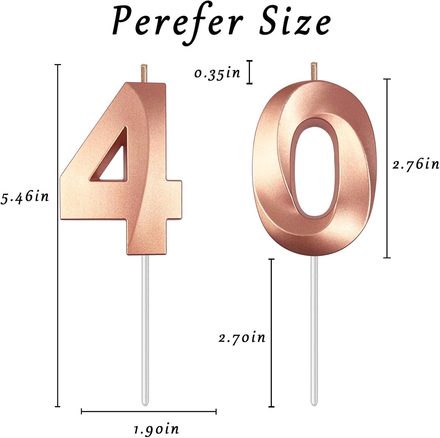 Rose Gold Number 40 Candles, 3D Diamond 2.76 Inch Cake Topper Birthday Candles for Wedding Anniversary Cake Decorations, Happy Birthday Party Decorations