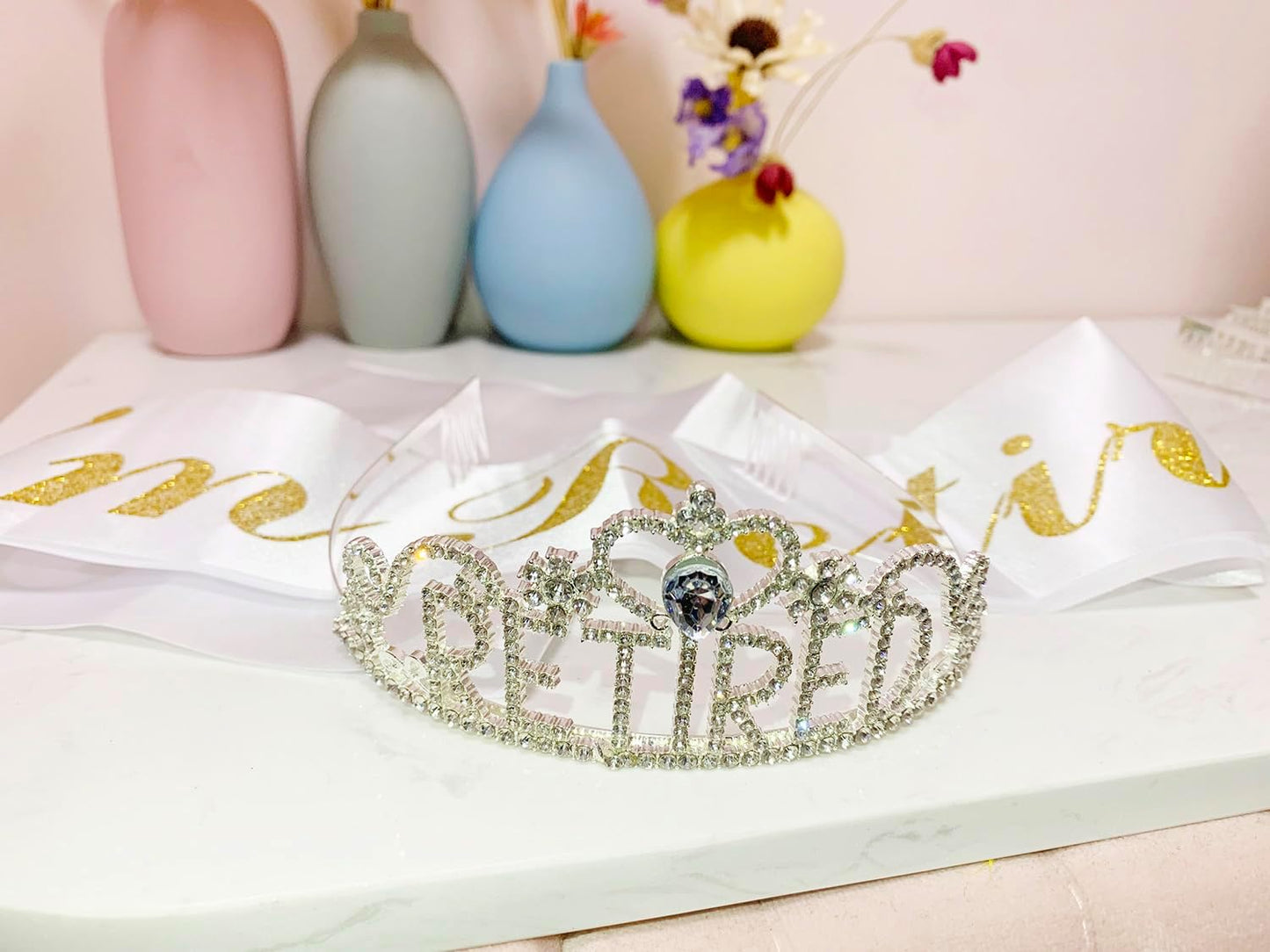 JETKONG Retirement Party Decorations Retired Tiara/Crown, Retired Sash for Women Retirement Gifts, Retirement Party Supplies, Gifts, Favors (Silver)