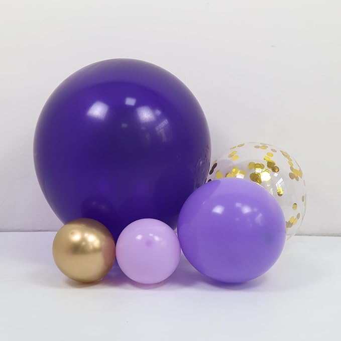 Purple and Gold Balloon Garland Arch Kit for 164pcs Different Sizes Balloons 5 10 12 18inch with Gold Confetti Balloons for Baby Shower Wedding Engagements Anniversary Birthday Party Decorations
