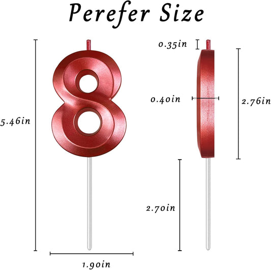 Red Number 8 Candles, 3D Diamond 2.76 Inch Cake Topper Birthday Candles for Wedding Anniversary Cake Decorations, Happy Birthday Party Decorations