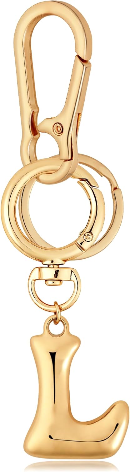 Gold Bubble Heart Initial Bag Charms for Handbags – Cute Initial Letter Keychain for Women, Purse Charms, Gold Gift