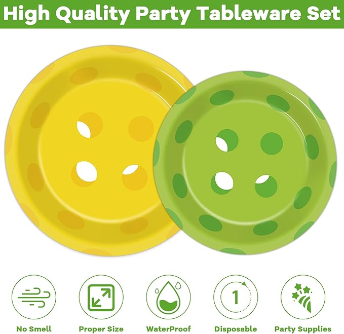 OBUSATT 96Pcs Pickleball Party Decorations Pickleball Birthday Party Plates and Napkins Supplies Disposable Dessert Tableware for Pickle Ball Birthday Baby Shower Serve 24, colourful