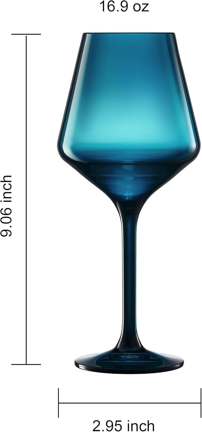 European Style Plastic Crystal Unbreakable Stemmed Wine Glasses | Set of 12 | Acrylic Glasses Tritan Pastel Color Shatterproof BPA-free, Outdoor, Pool, Indoor, Hand Wash 17oz Gift, Everyday & Holiday