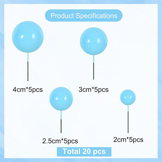 BEISHIDA 20 PCS Baby Blue Mini Ball Cake Toppers Foam Cake Balls Decoration Supplies for Happy Birthday Anniversary Wedding Baby Shower Cake Decorations