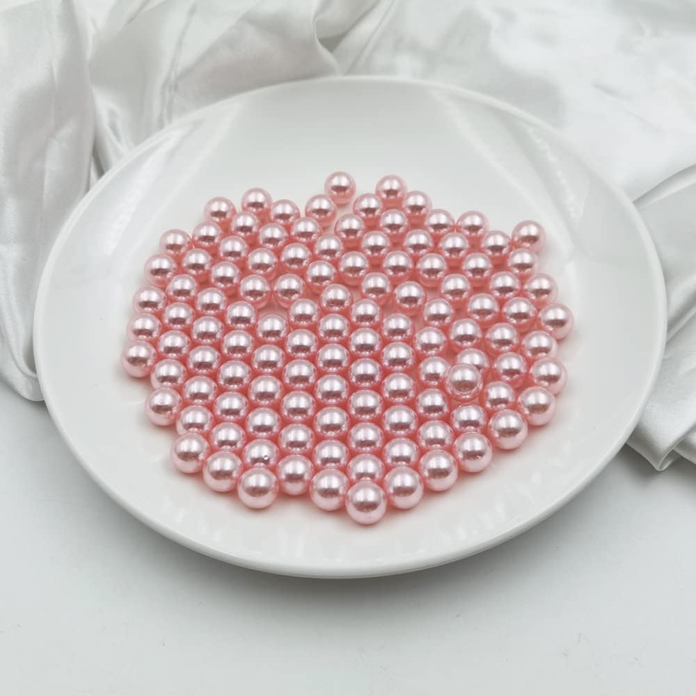 INSPIRELLE 340pcs Pink Undrilled ABS Art Faux Pearls for Vase Fillers, 12mm No Hole Makeup Beads to Hold Lipstick Eyeliner, Imitation Round Pearl Beads for Table Scatter Home Wedding Decoration