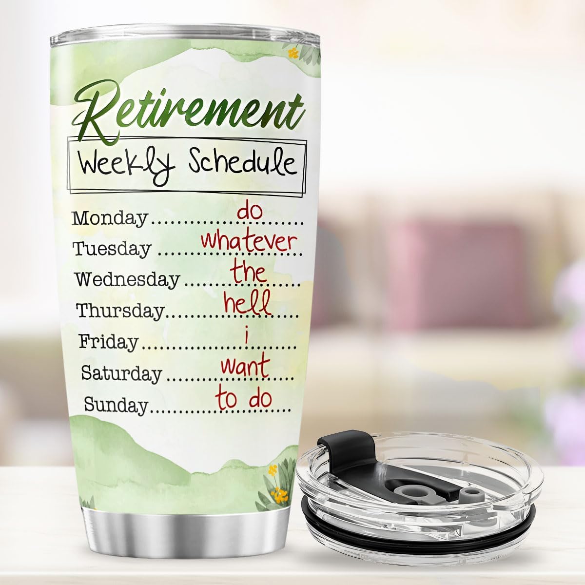 Funny Retirement Gift for Women and Men, Humorous Weekly Schedule Quote Design 20oz Stainless Steel Insulated Tumbler, Ideal for Retired Coworkers, Friends, Parents, Farewell Present