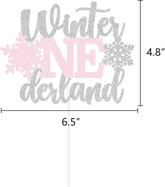Winter Onederland Cake Topper Snowflake First Birthday Party Decoration Baby Holiday Supplies Silver Pink