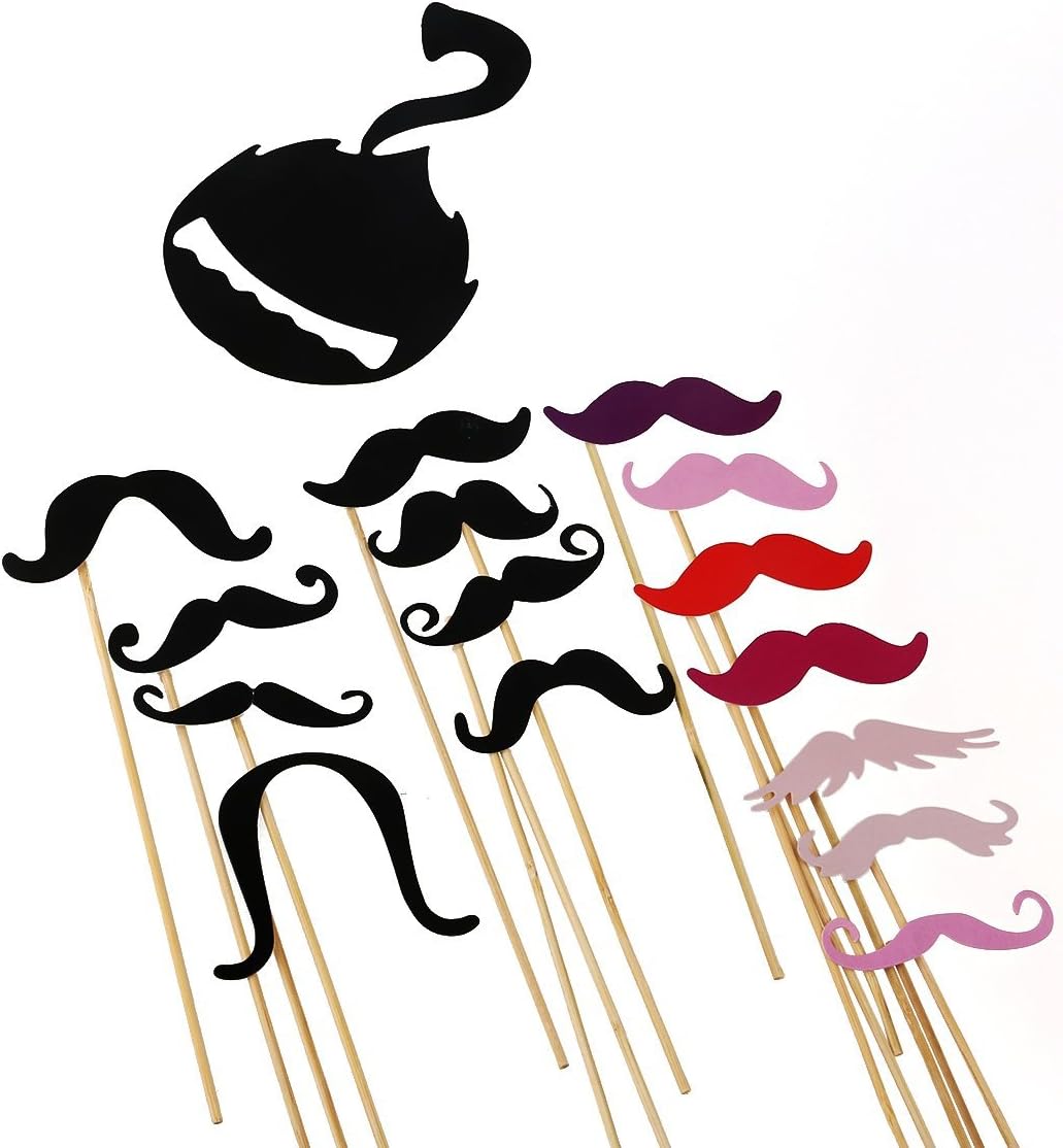 Tinksky Photo Booth Props 60 piece DIY Kit for Wedding Party Reunions Birthdays Photobooth Dress-up Accessories & Party Favors, Costumes with Mustache on a stick, Hats, Glasses, Mouth, Bowler, Bowties