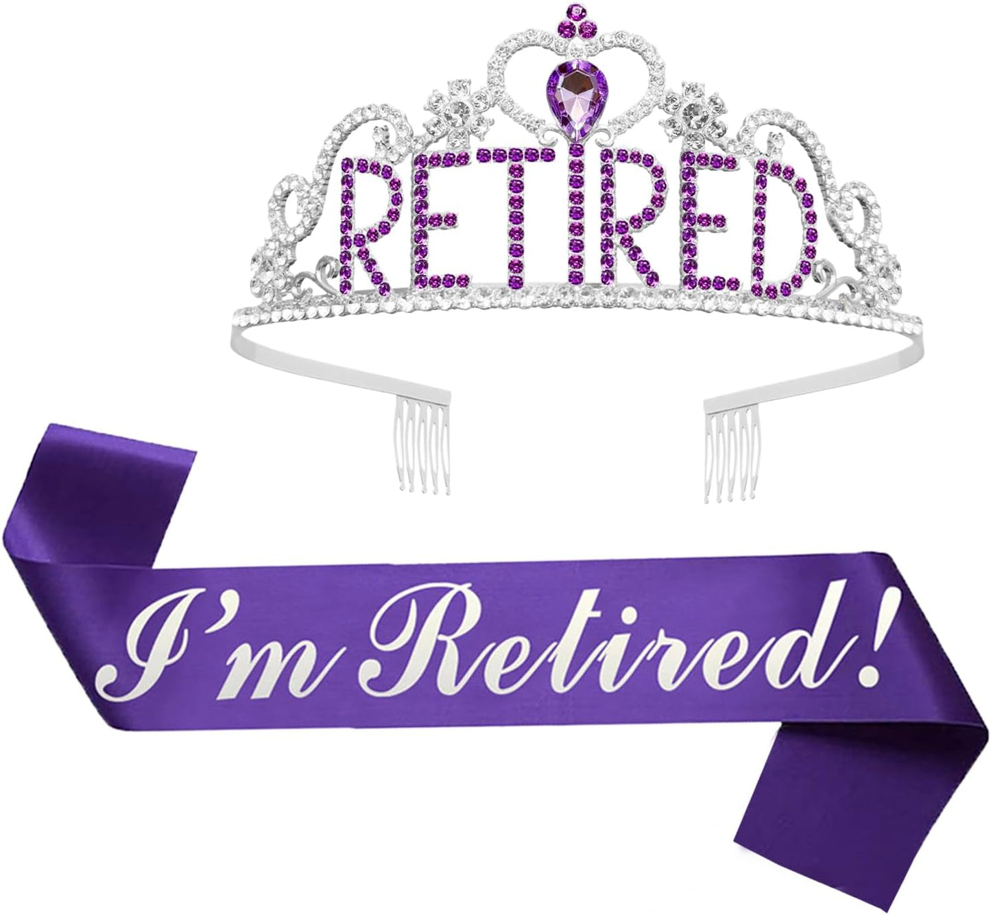 JETKONG Retirement Party Decorations - Tiara/Crown & Sash for Women, Party Supplies & Favors (Purple)