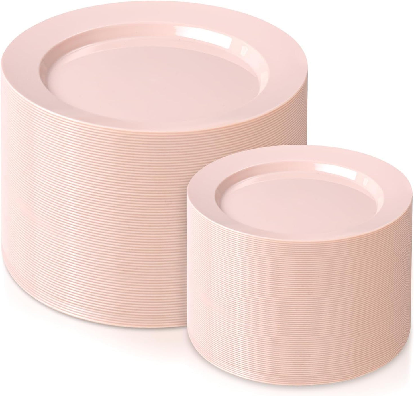 FLOWERCAT 200PCS Pink Plastic Plates Disposable Plates for Party - Heavy Duty Plastic Plates - 100 10" Pink Dinner Plates and 100 7" Pink Salad Plates for Weddings, Easter Parties,Mother's Day