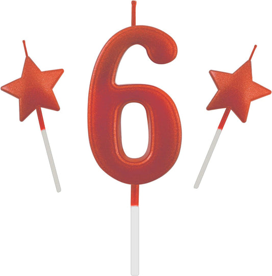 2.75in Number 6 Birthday Candles, Glitter Red Happy Birthday Cake Cupcake Toppers Decoration for Adults/Kids Parties