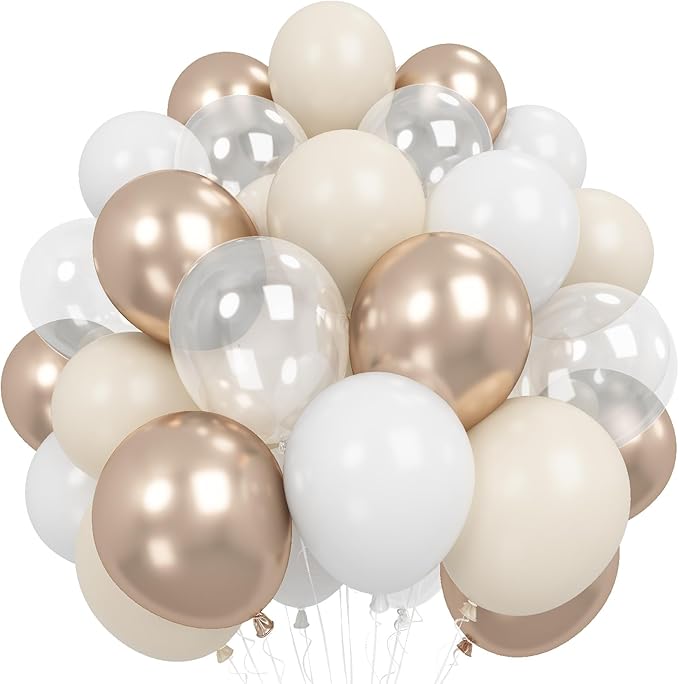 Champagne Gold White Balloons New Years Balloons Metallic Champagne Nude Cream Ivory White Gold Latex Balloon Clear Balloon for Boho Baby Bridal Shower Birthday Anniversary Wedding Decorations