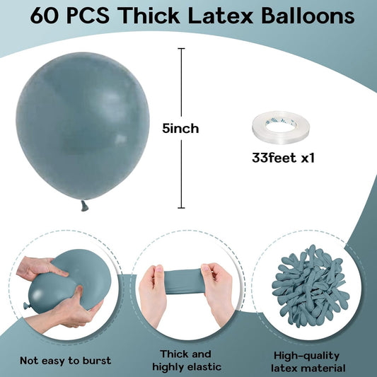 Slate Blue Balloons 5 Inch, 60Pcs Small Dusty Latex 5'' Mini Matte Retro Sea Helium for Birthday Boho Baptism Wedding Party Decorations