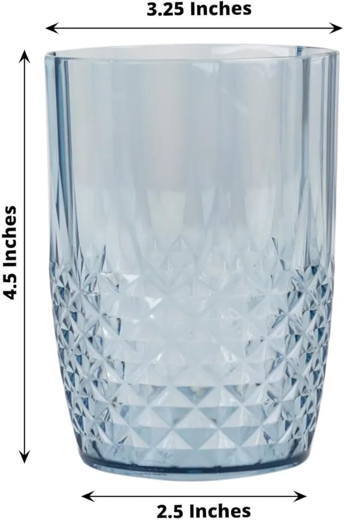 Efavormart 6-Pack Plastic Tumblers, 16oz Unbreakable Drinking Glasses Crystal Cut Style Dusty Blue - Shatterproof Short Cups
