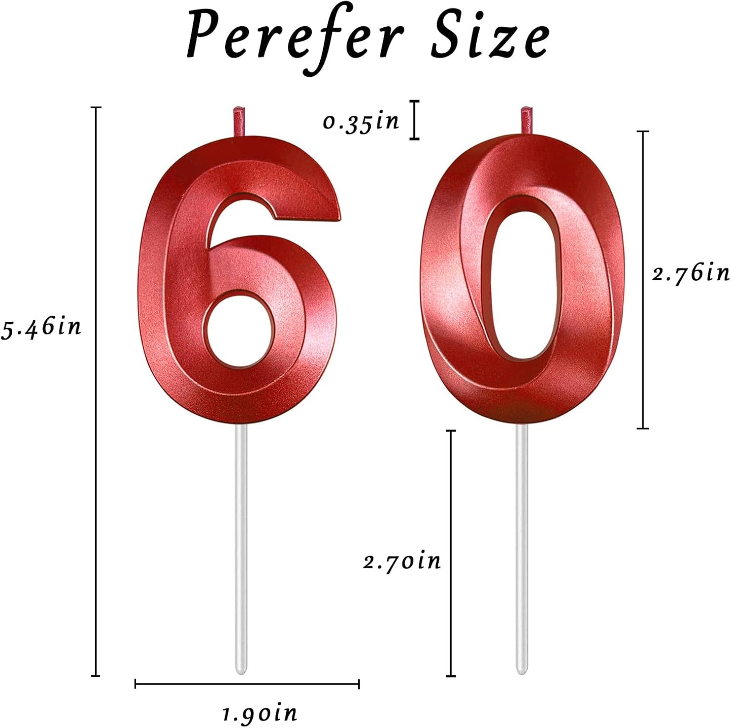 Red Number 60 Candles, 3D Diamond 2.76 Inch Cake Topper Birthday Candles for Wedding Anniversary Cake Decorations, Happy Birthday Party Decorations