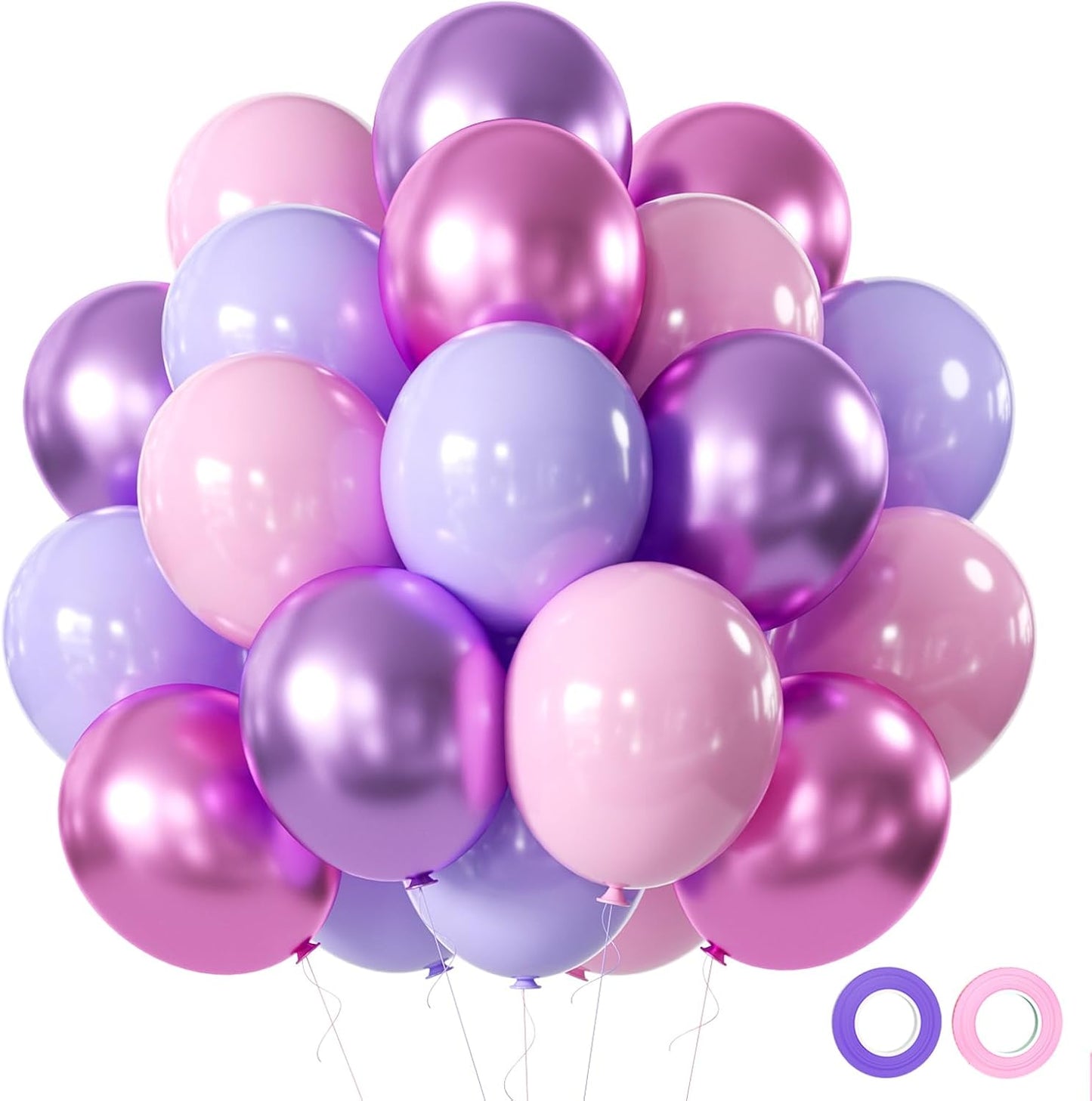 Pink and Purple Party Balloons, 50Pcs 12 Inch Purple Pink Balloons, Metallic Pink Purple Latex Balloons Birthday Party Balloons for Birthday Wedding Bridal Shower Party Decorations