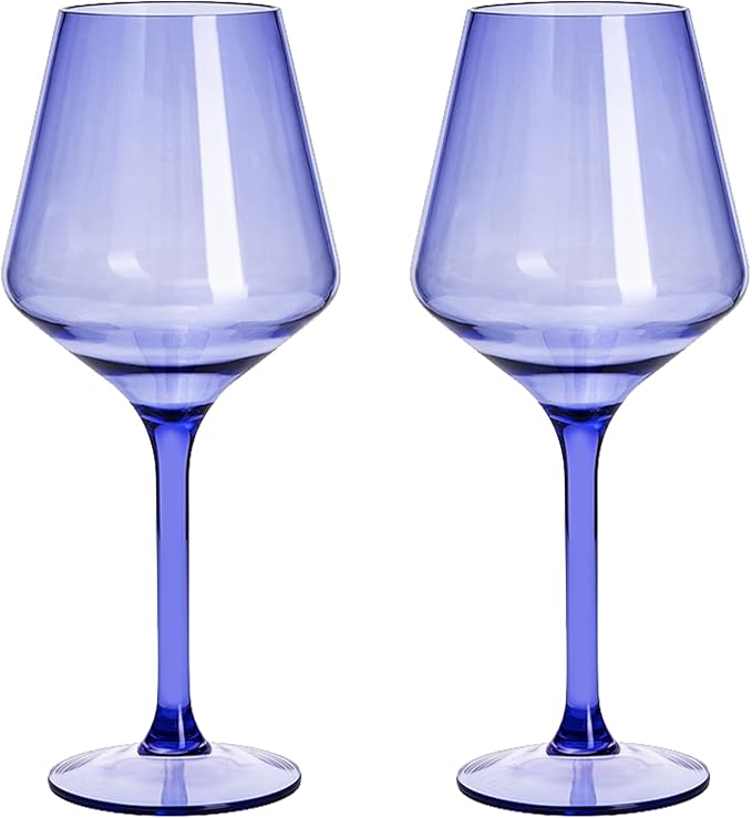 Floating Wine Glasses for Pool (18 Oz | Set of 2) - Wine Glass Set That Float | Shatterproof Poolside Wine | Beach Glass | Outdoor Tritan Plastic Glassware with Stem for Patio, Picnic - Bright Purple