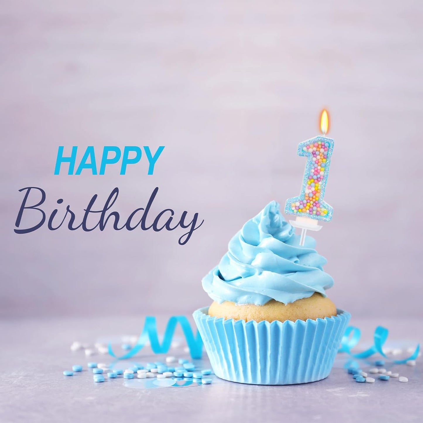 Birthday Candles - Number 1 Candle, Colorful Macaron Candles for Boys/Girls, Blue Cake Decorations, Theme Party Supplies