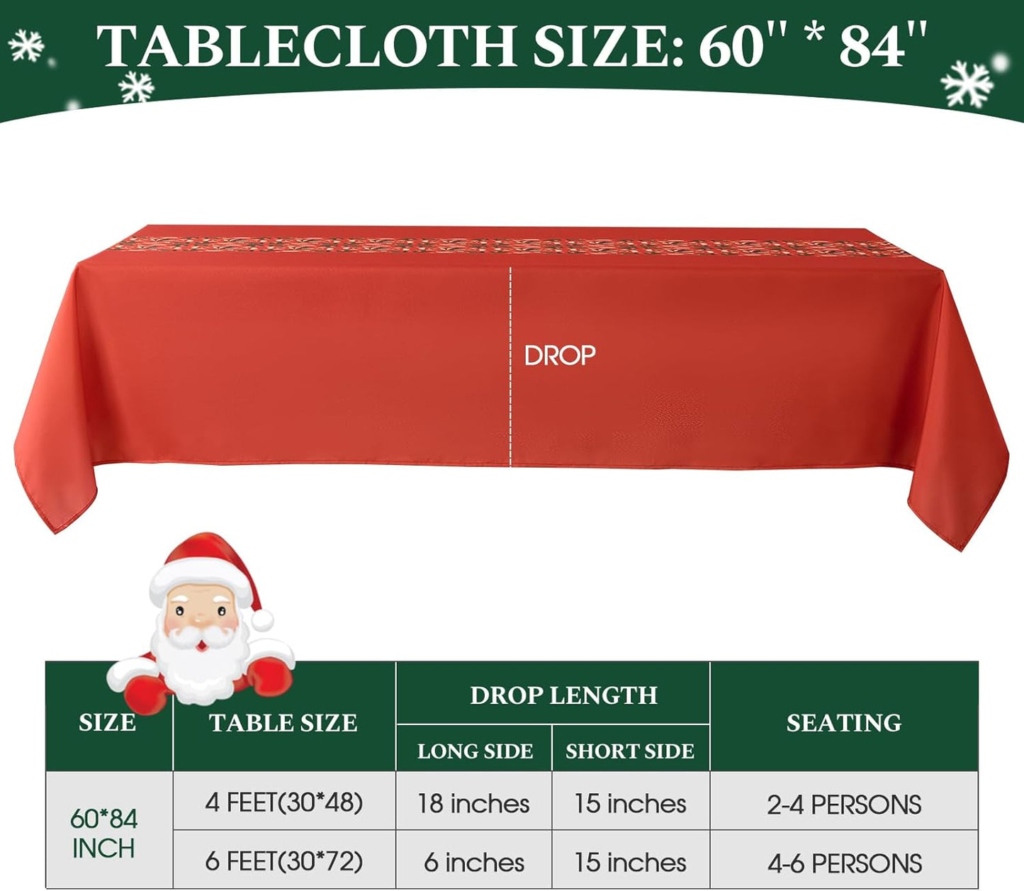 Christmas Tablecloth Rectangular 60x84 Inch Waterproof, Machine Washable Checkered Polyester Table Cover for Xmas Party, Winter Holiday Home Decoration in Festive Red 1pack