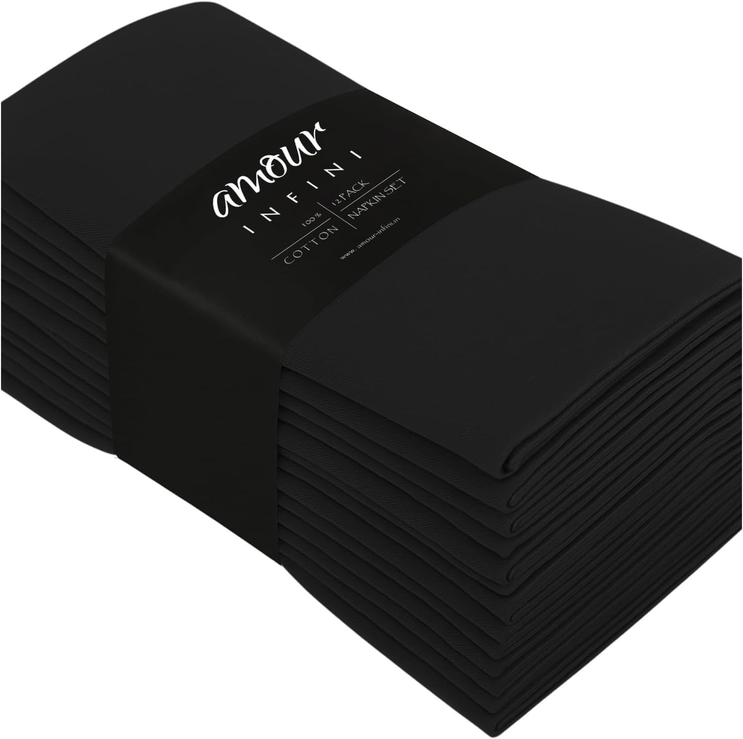 AMOUR INFINI Cotton Cloth Napkins Set of 12 - Soft Premium Dinner Napkins with Hemmed Edges, Hotel Quality 18x18 Inch for Home Dining, Table Decor (Black)
