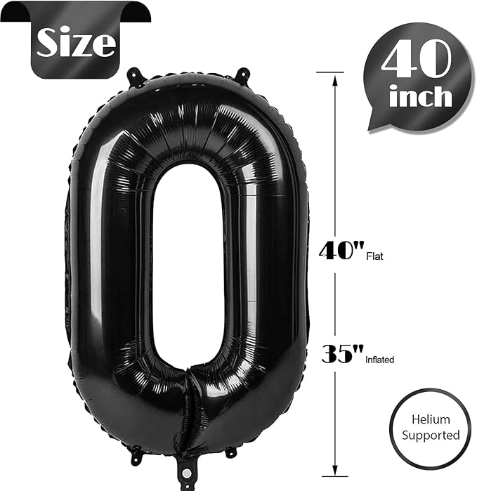 Black Number 0 Balloon 40 Inch, 0 Balloon Number for 10th 20th 30th 40th 50th 60th Birthday Decorations, Black Party Supplies
