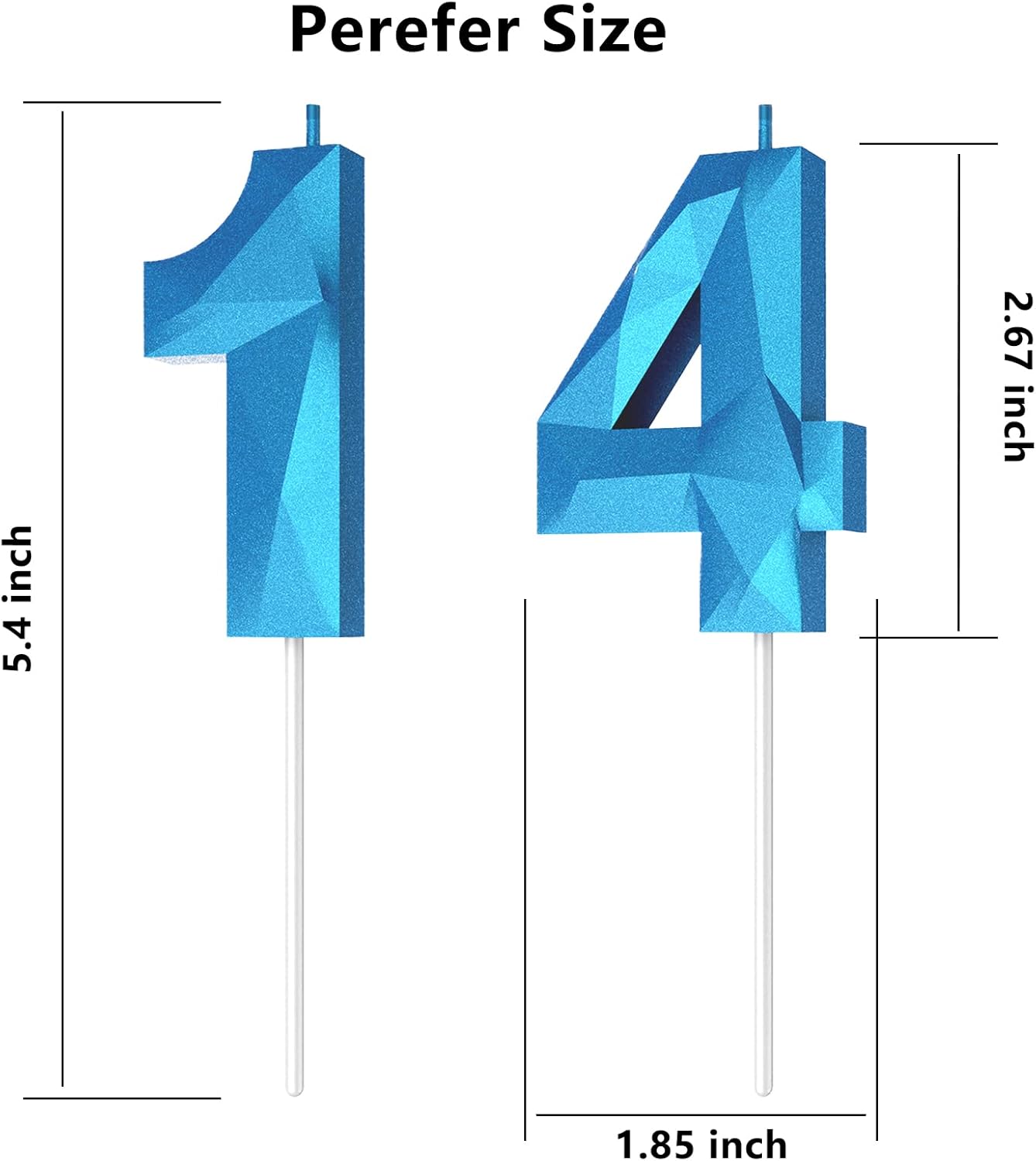 Number Birthday Candles(14 Candle Blue) 3D Diamond Shape Number Happy Birthday Cake Candles for Birthday Party Wedding Decoration Reunions Theme Party