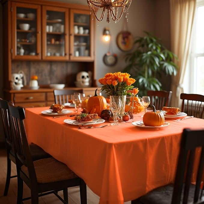 sancua Rectangle Tablecloth - 54 x 108 Inch - Stain and Wrinkle Resistant Washable Polyester Table Cloth, Decorative Fabric Table Cover for Dining Tables, Buffet Parties and Camping, Orange