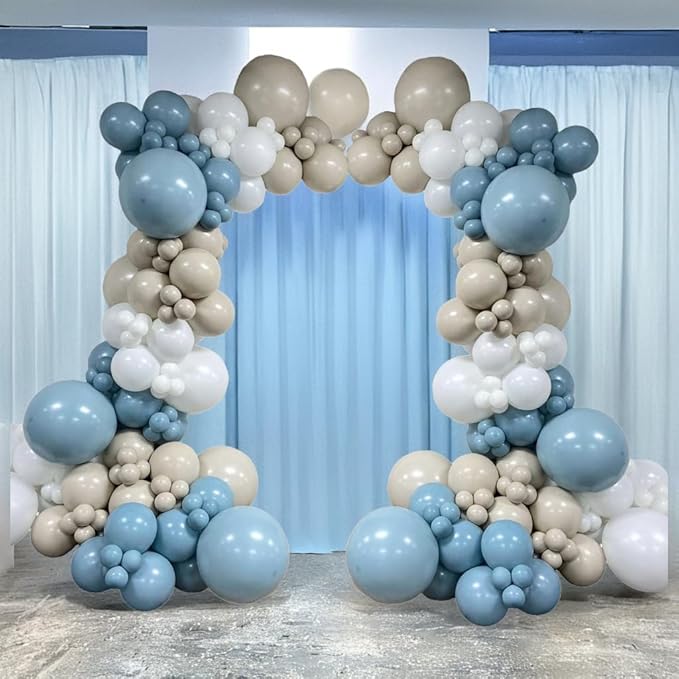 Dusty Blue White Sand Balloon Arch Garland Kit-145pcs Neutral Nude Dusty Blue Balloons for Birthday, Christening, Baby Shower, Bridal Shower, Baptism Decorations