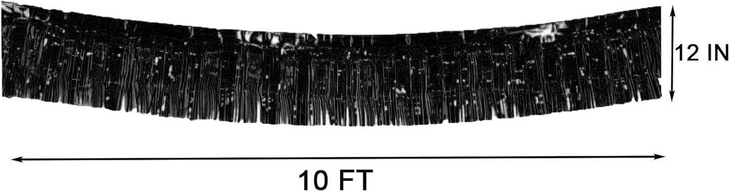 6 Packs 10 Feet Foil Fringe Garland Metallic Foil Tinsel Fringe Garland Wall Hanging Fringe Banner for Parade Floats, Wedding, Christmas，Birthday Party Halloween Decor (Black)