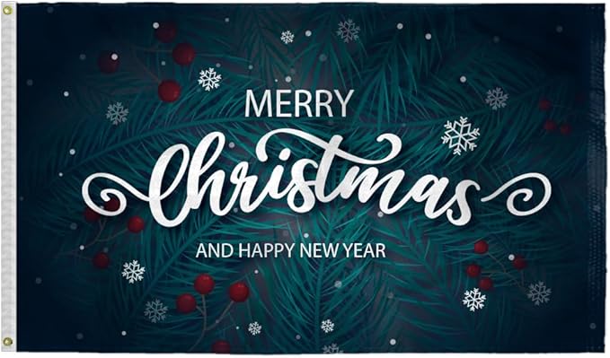 AGAS Merry Christmas Flag 3x5 Ft - Merry Christmas and Happy New Year Flags Vivid Color 200 Denier Nylon Holiday Flag With Brass Grommets for Indoor Outdoor Decoration