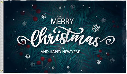 AGAS Merry Christmas Flag 3x5 Ft - Merry Christmas and Happy New Year Flags Vivid Color 200 Denier Nylon Holiday Flag With Brass Grommets for Indoor Outdoor Decoration