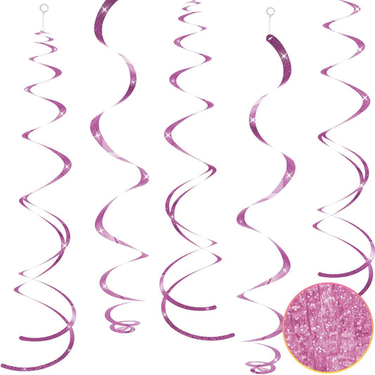 30 pcs Pink Hanging Swirls Decorations Swirl Party Decorations Plastic Party Streamer for Ceiling, 26"