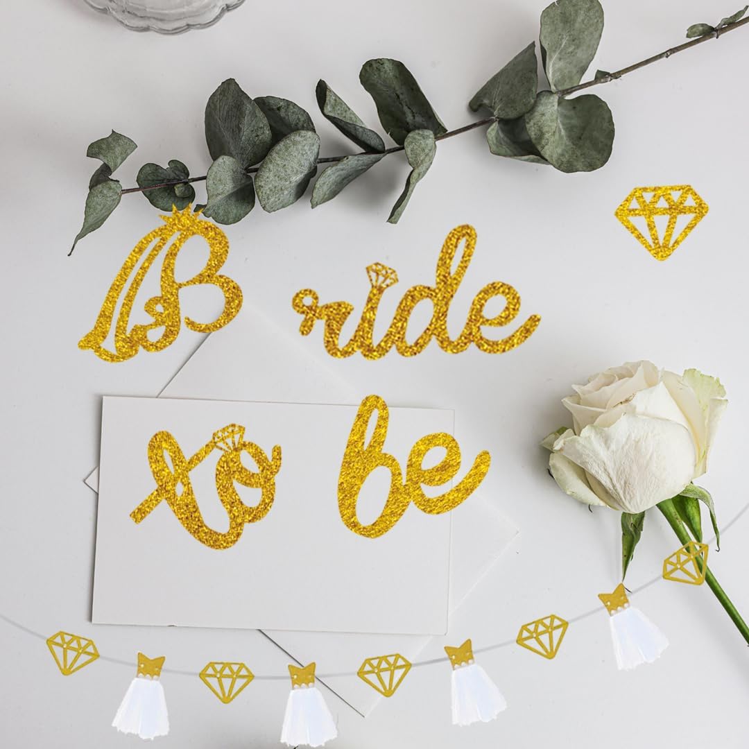 Bride To Be Banner Gold Glitter Wedding dress Banner for Bachelorette Party Decoration Engagement Bridal Shower Supplies