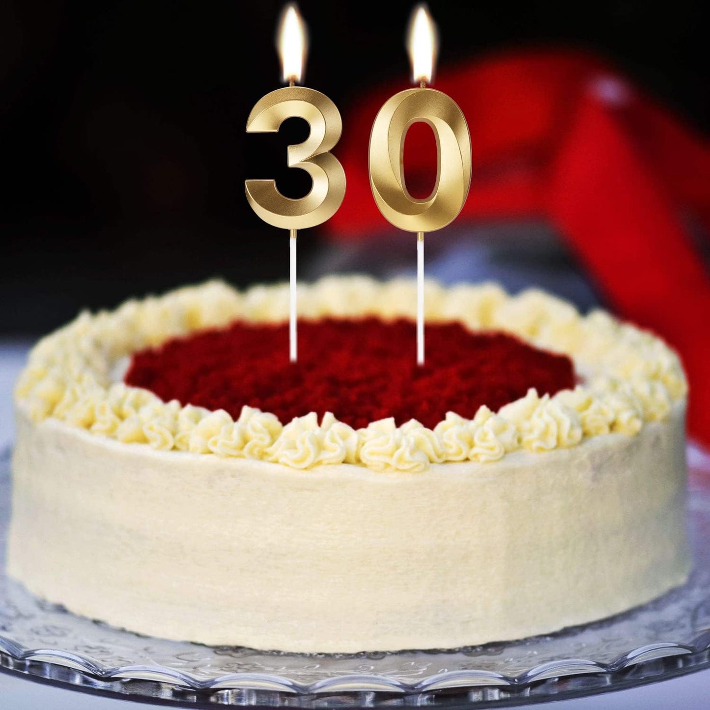 30th Birthday Candles for Cakes Numbers Candle Happy Thirty Birthday 3D Designed Wedding Anniversary Party Cake Topper Decorations (30, Gold)