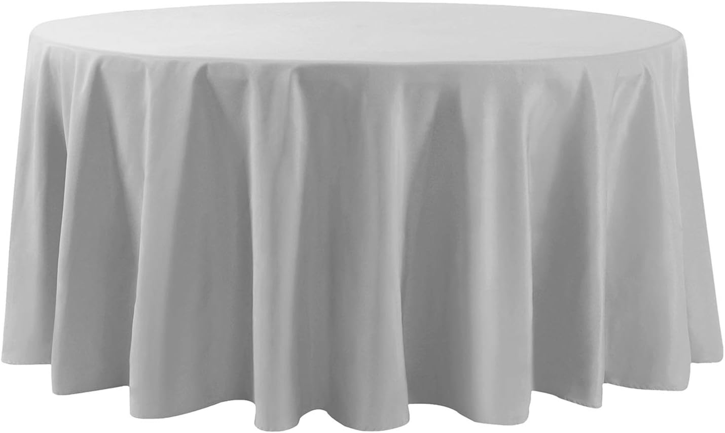Cupuamon 120 inch Round Tablecloth Washable Polyester Table Cloth Decorative Table Cover for Wedding Party Dining Banquet（120 inch,Silver）