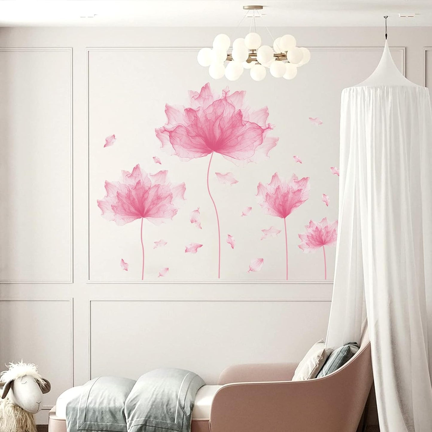59.1'' x 49.6'' Huge Flower Petal Wall Decals Living Room Floral Wall Stickers Removable Peel and Stick Waterproof Wall Art Decor Stickers for Bedroom Bathroom Office (Pink)