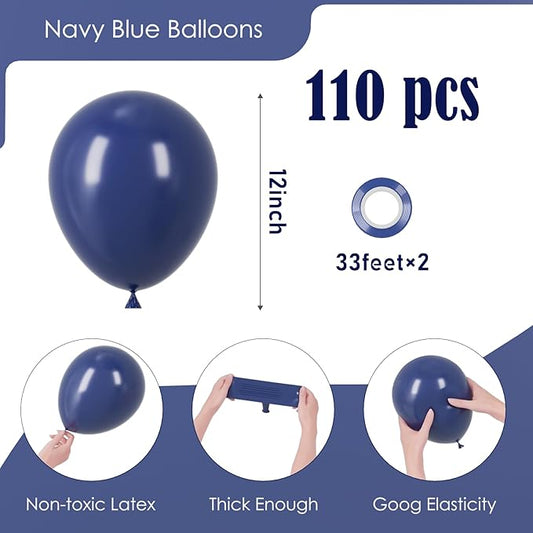 110pcs Navy Blue Balloons 12inch Dark Blue Latex Party Balloons for Graduation, Wedding, Birthday, Baby Shower, Gender Reveal, Anniversary Party Decorations