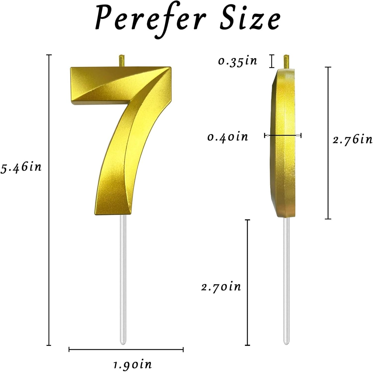 Gold Number 7 Candles, 3D Diamond 2.76 Inch Cake Topper Birthday Candles for Wedding Anniversary Cake Decorations, Happy Birthday Party Decorations
