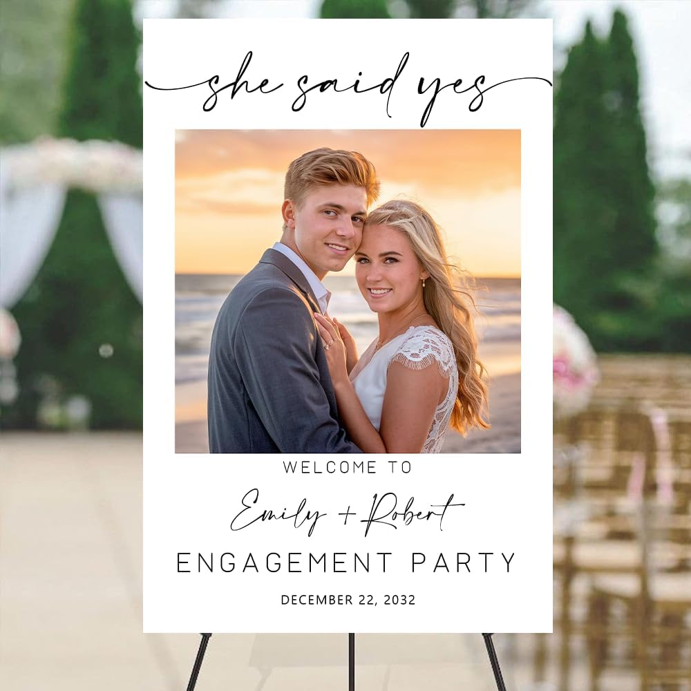 Personalized Engagement Welcome Sign – Minimalist Engagement Party Yard Sign – We’re Engaged Signs – Engagement Party Decorations for Couple - She Said Yes! (Version 15)