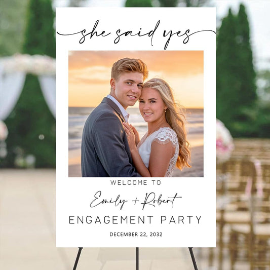 Personalized Engagement Welcome Sign – Minimalist Engagement Party Yard Sign – We’re Engaged Signs – Engagement Party Decorations for Couple - She Said Yes! (Version 15)