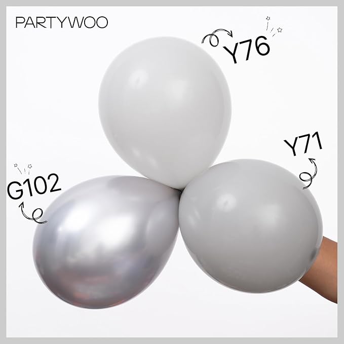 PartyWoo Gray Balloons 140pcs Different Sizes Pack of 18 12 10 5 Inch Matte Gray Latex Balloon Arch Kit for Baby Shower Graduation Wedding Anniversary Birthday Party Decorations Gray-Y71