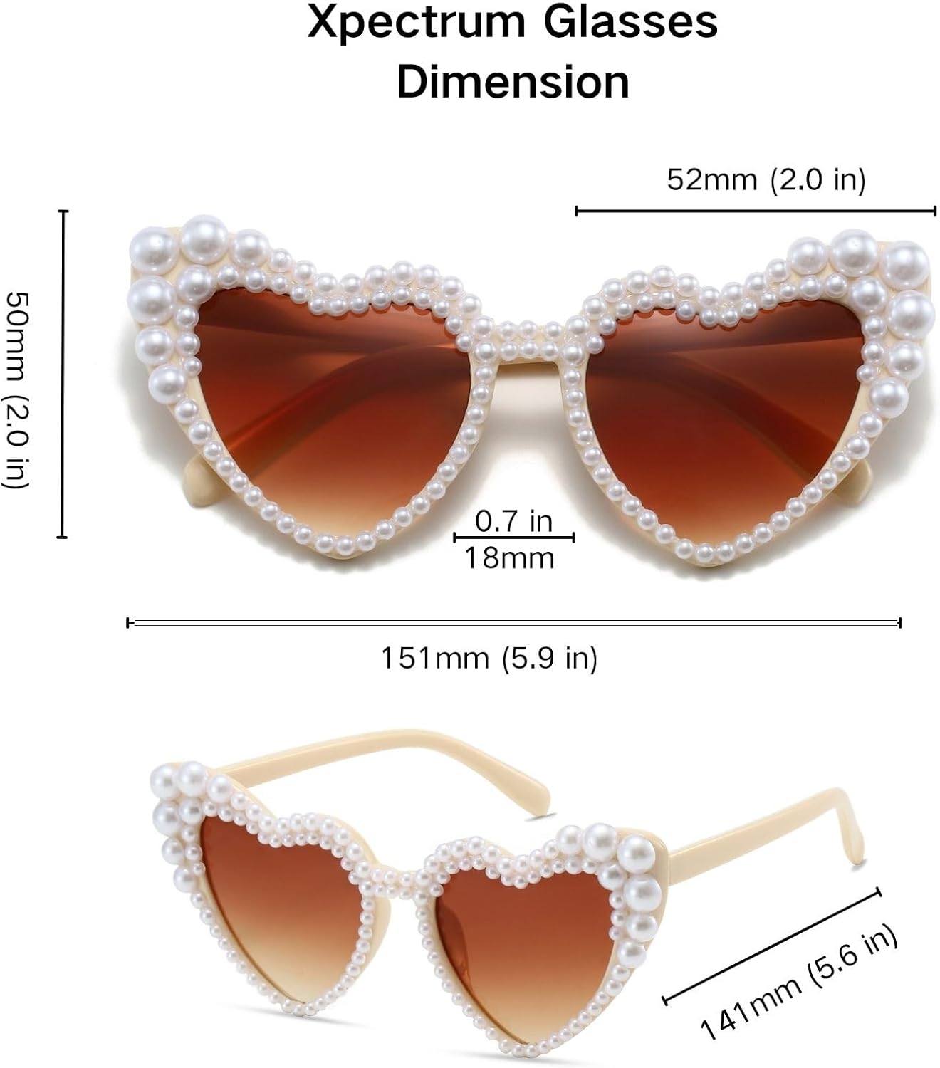Xpectrum Pearl Bridal Heart Sunglasses, Wedding Bride Sunglasses, Bachelorette Party Glasses for Bride To Be