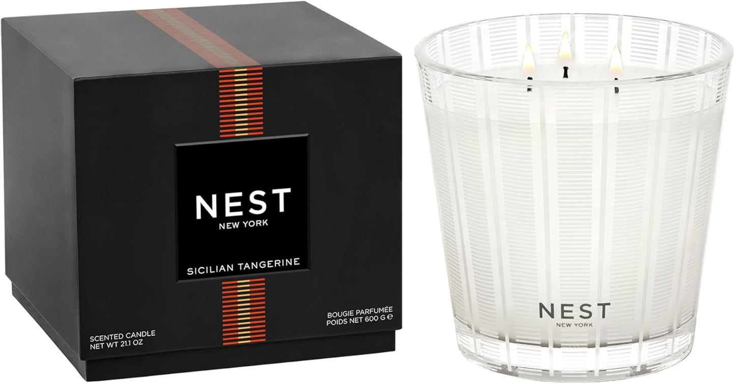 NEST New York Scented 3-Wick Candle, Sicilian Tangerine - 21.2 oz - Up to 100-Hour Burn Time - Reusable Glass Vessel