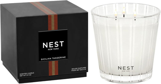 NEST New York Scented 3-Wick Candle, Sicilian Tangerine - 21.2 oz - Up to 100-Hour Burn Time - Reusable Glass Vessel