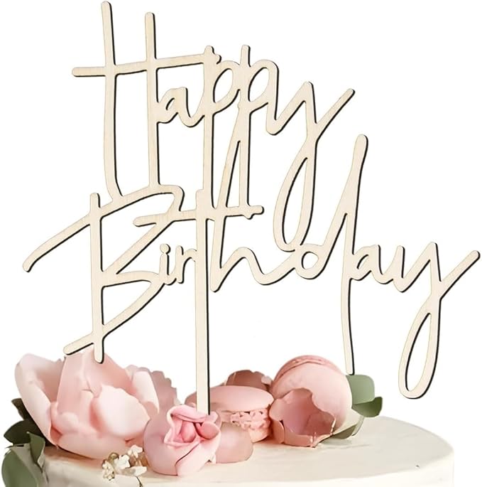 Happy Birthday Cake Topper Mirror Acrylic Cake Topper Side Cake Topper Gold Cake Insert Cake for Birthday Party (Wooden-4(4.3 * 5.9in))