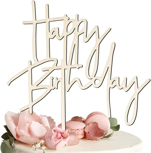 Happy Birthday Cake Topper Mirror Acrylic Cake Topper Side Cake Topper Gold Cake Insert Cake for Birthday Party (Wooden-4(4.3 * 5.9in))