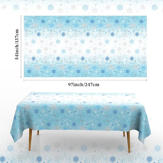 2 PCS Blue White Plastic Snowflake Tablecloth(54x108 Inch) Frozen Birthday Winter Wonderland Decorations Disposable Table Cover Tablecloths for Christmas Holiday New Year Party Favors Supplies Decor
